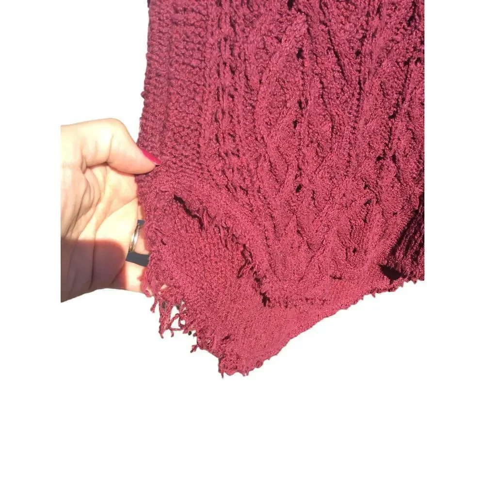 Free People Womens‎ Cable Knit Sweater Size XS Red Fall Boho Grunge Romantic